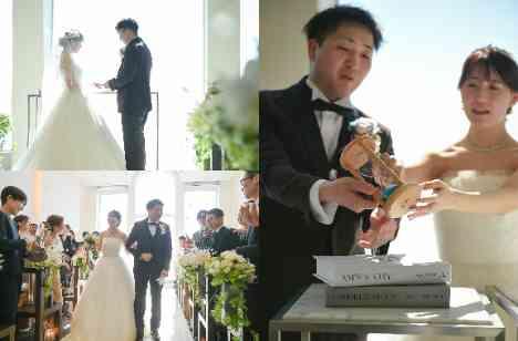 海と夕日に包まれたロケーションWeddingの挙式画像