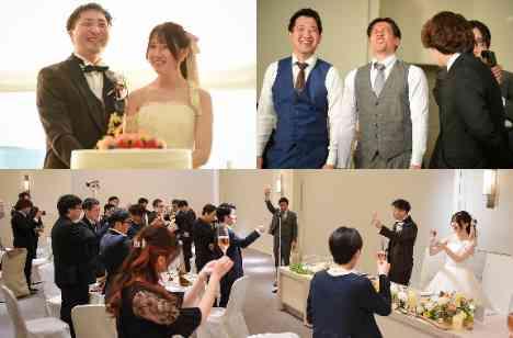 海と夕日に包まれたロケーションWeddingの披露宴画像