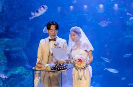 水族館で叶う、お二人らしさと感動の温かい結婚式の挙式画像