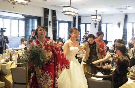 笑顔いっぱいゲストもスタッフも参加型weddingの披露宴画像